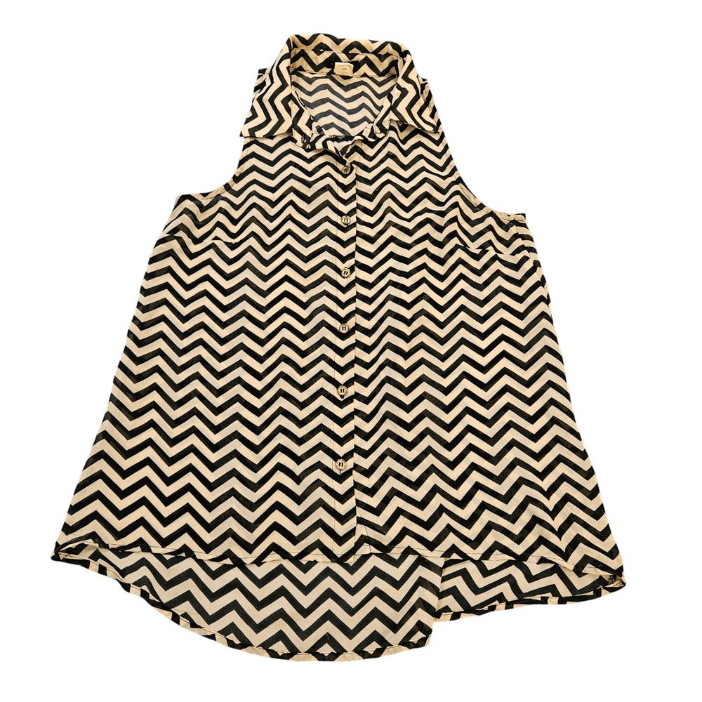 Toska Womens Chevron Zigzag Sleeveless Button Down Blouse Tan Black Size‎ M